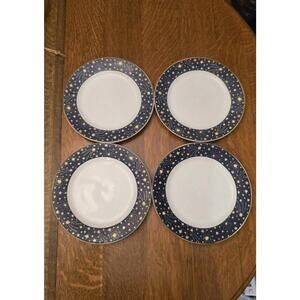 Vintage Vitromaster Galaxy Stoneware Dinner Plates Set Of 4 Navy Blue Stars